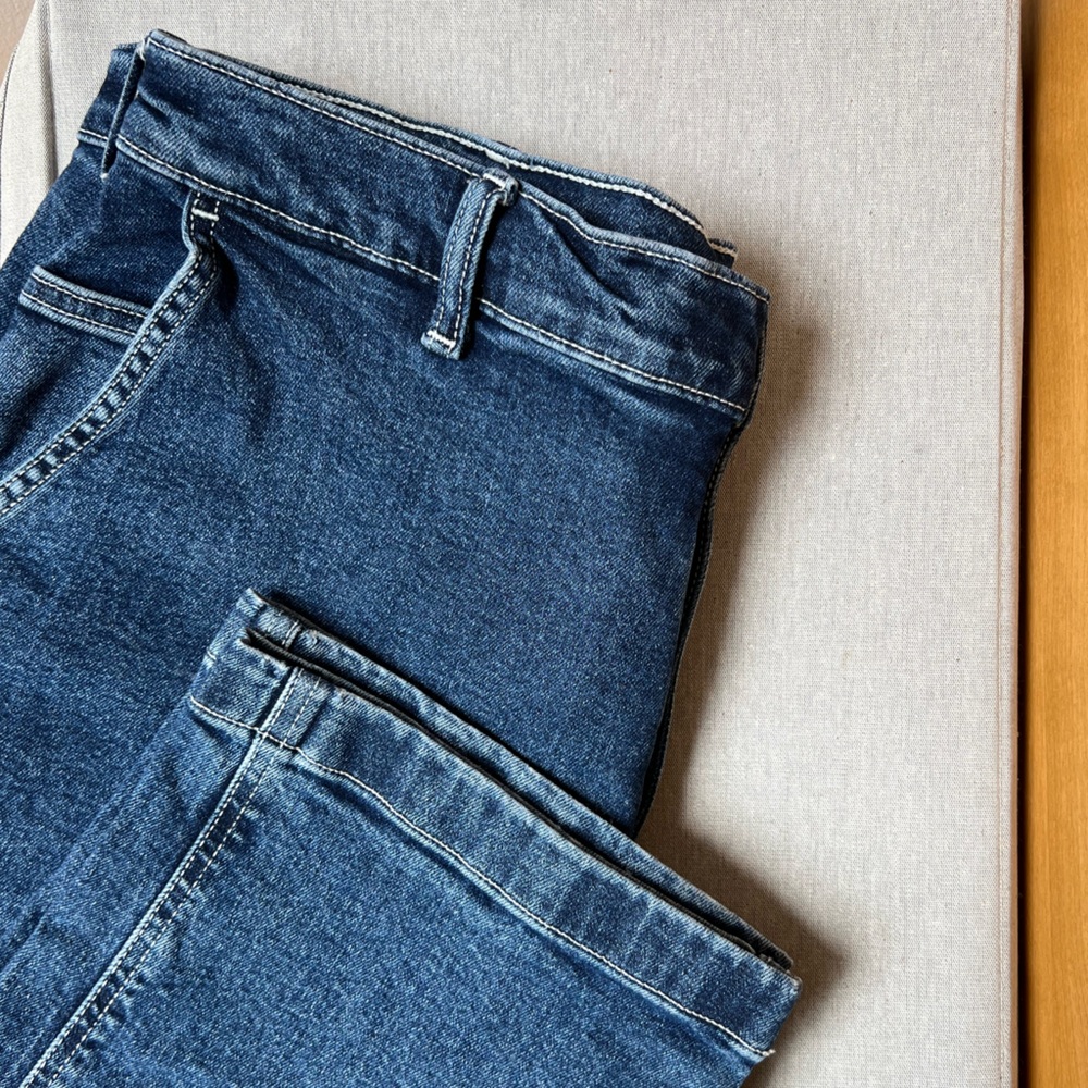Uniqlo Straight Leg Jeans, Dark Wash, Interior Tie and Zipper Fly